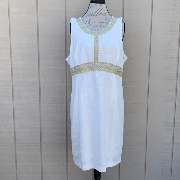 Pappagallo Natural White/Gold Textured Floral Print Sheath Dress - Picture 2 of 16